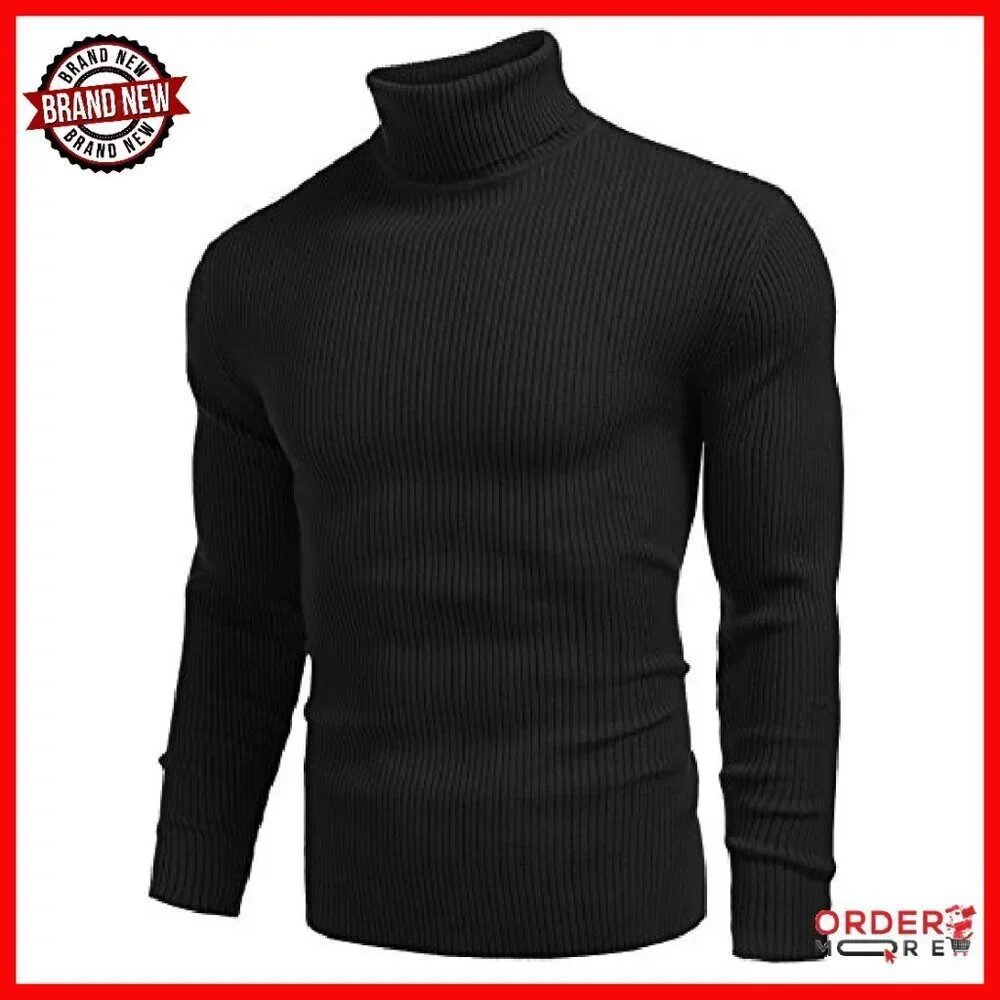 Men's Ribbed Slim Fit Turtleneck Sweater Pullover Knitted Casual